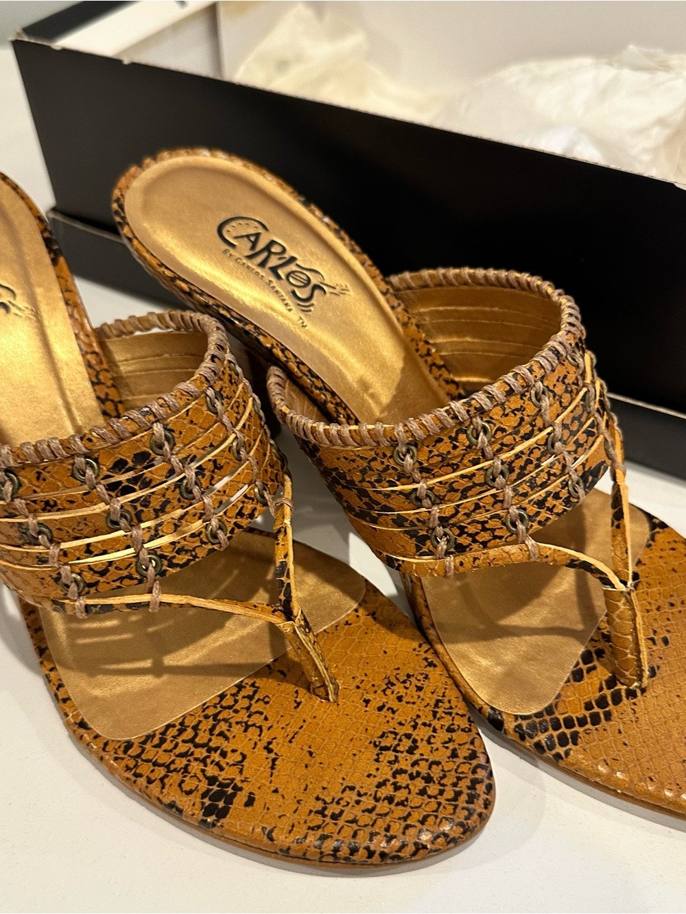 Carlos by Carlos Santana Brown Snake-Print Woven Slide Mules
